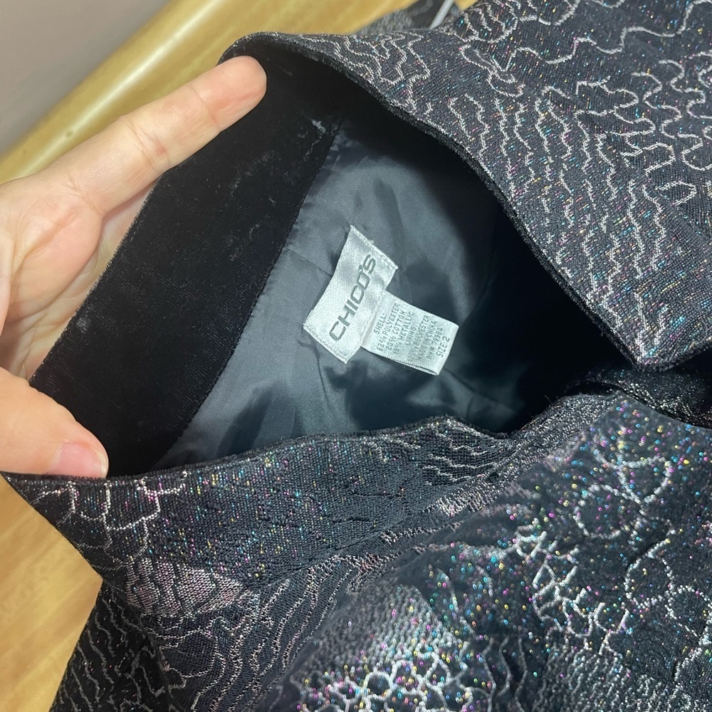 Chico’s beautiful black and rainbow metallic thread dressy blazer jacket size 2 - Picture 11 of 17